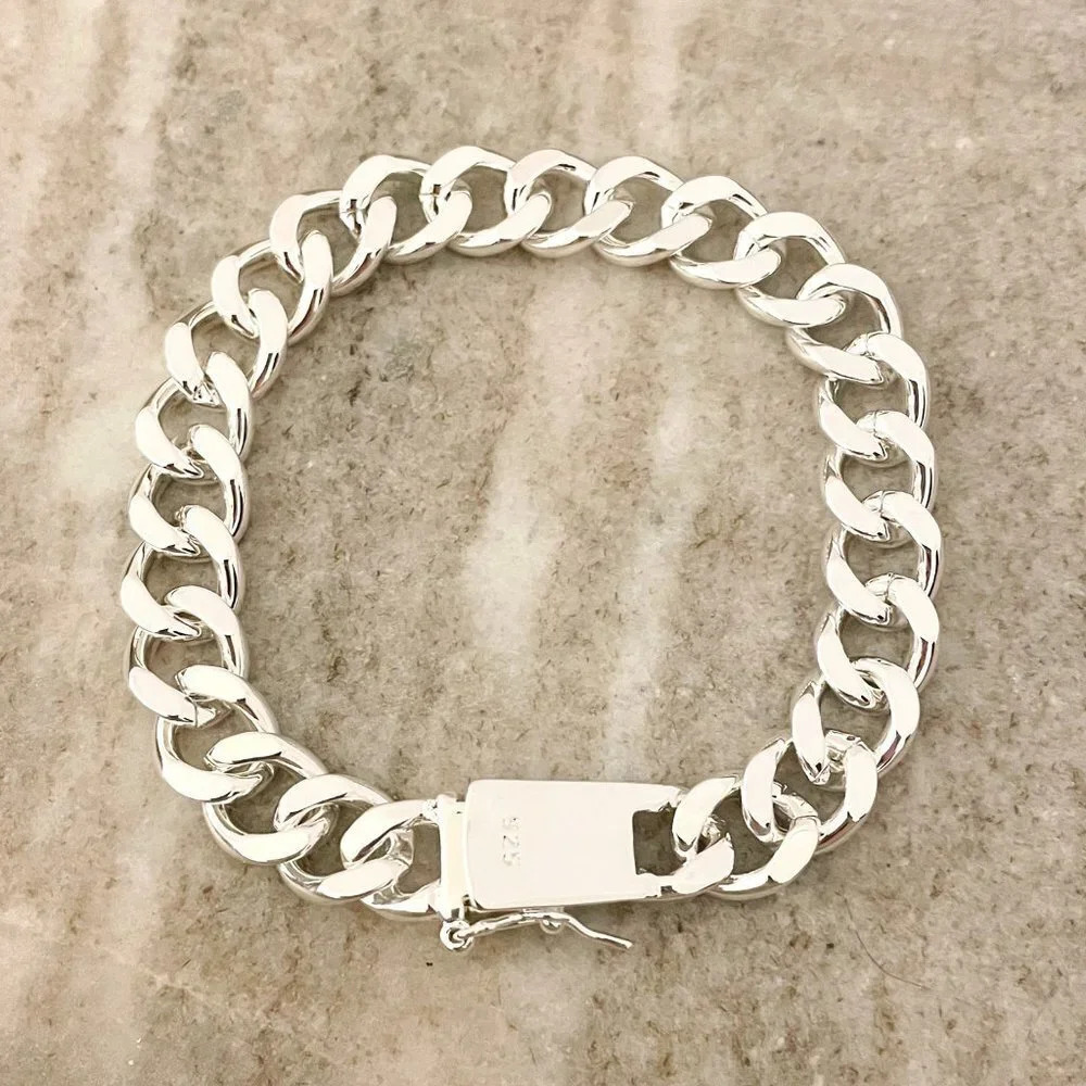 925 Sterling Silver Chunky Chain Link Bracelet Thick Bold Bracelet